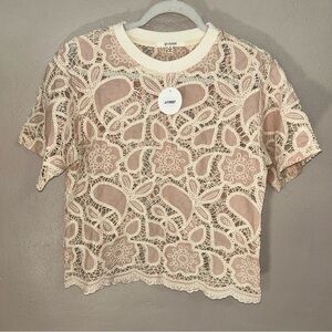 Pastels Cream Lace crochet  blush pink Women Top